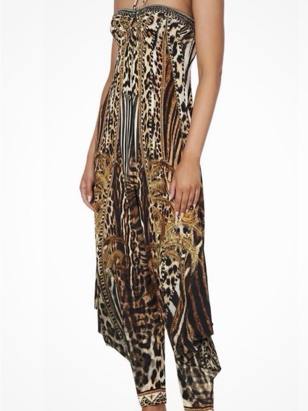 Camilla Strapless Mixed Animal-Print Harem Jumpsuit in Brown and Black - Picture 3 of 4